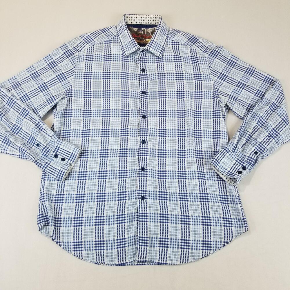Robert Graham Shirt Mens XL Blue White Plaid Classic Fit Button Up Cotton Casual - Picture 1 of 10